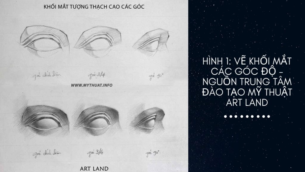 Hình 1: vẽ khối mắt các góc độ - Nguồn Trung tâm đào tạo mỹ thuật Art Land