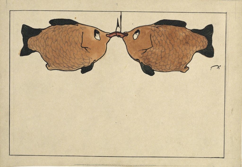 Sans Titre (Deux poissons, un hameçon, un ver), 1901 Paul Klee- L'ironie à l'oeuvre at Centre Pompidou, Paris