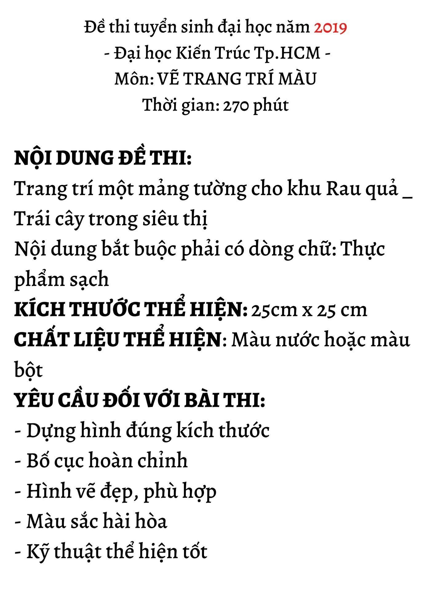 Đề thi trang trí màu Đại Học Kiến Trúc 2019